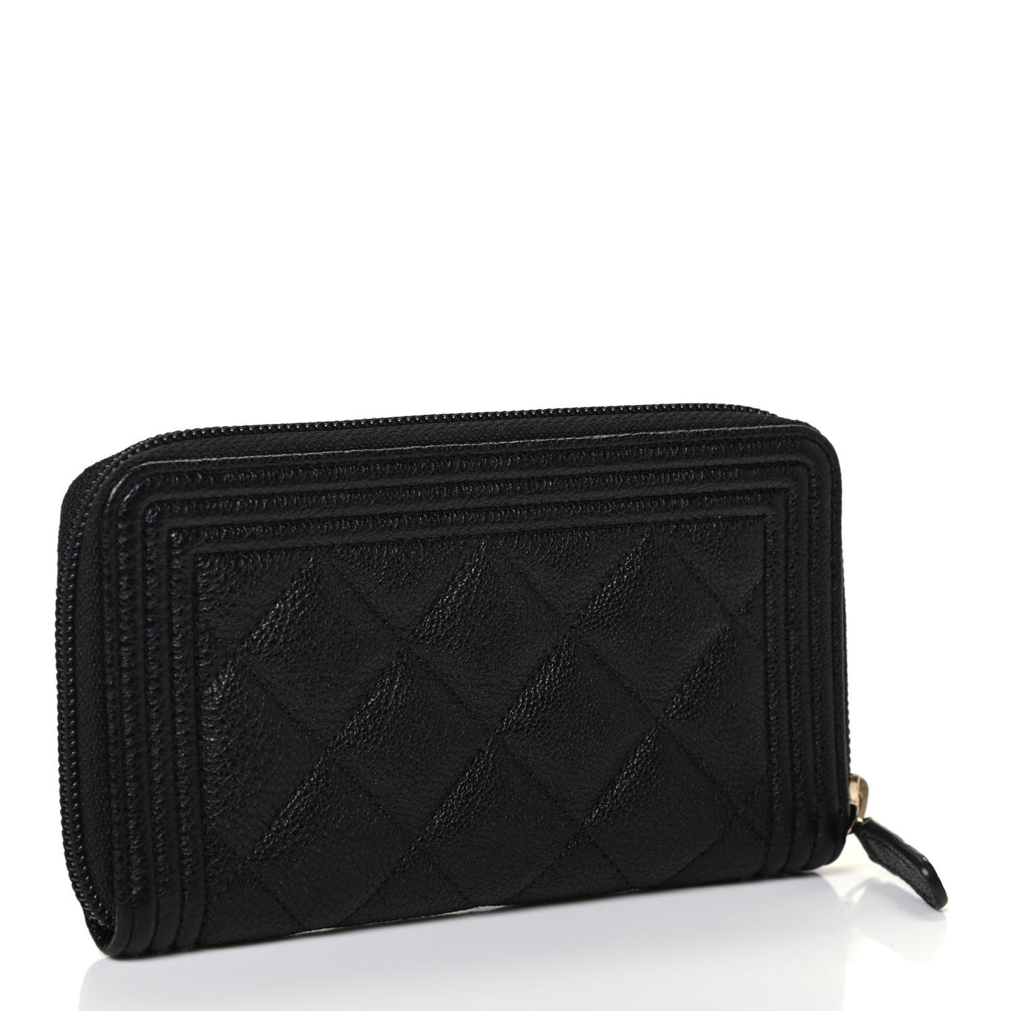 Caviar Quilted Small Boy Zip Around Wallet Black