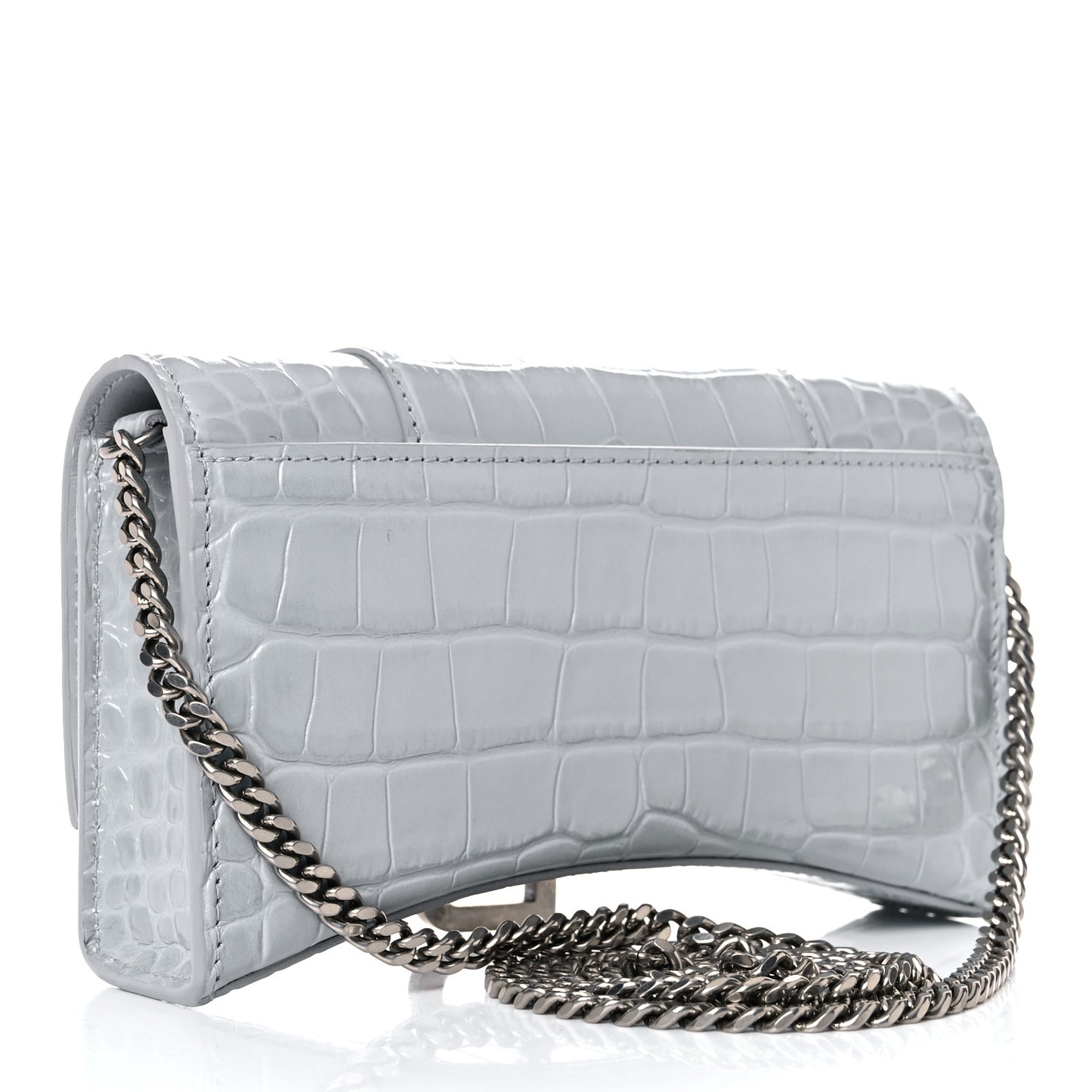 Shiny Calfskin Crocodile Embossed Hourglass Chain Bag Ash Blue