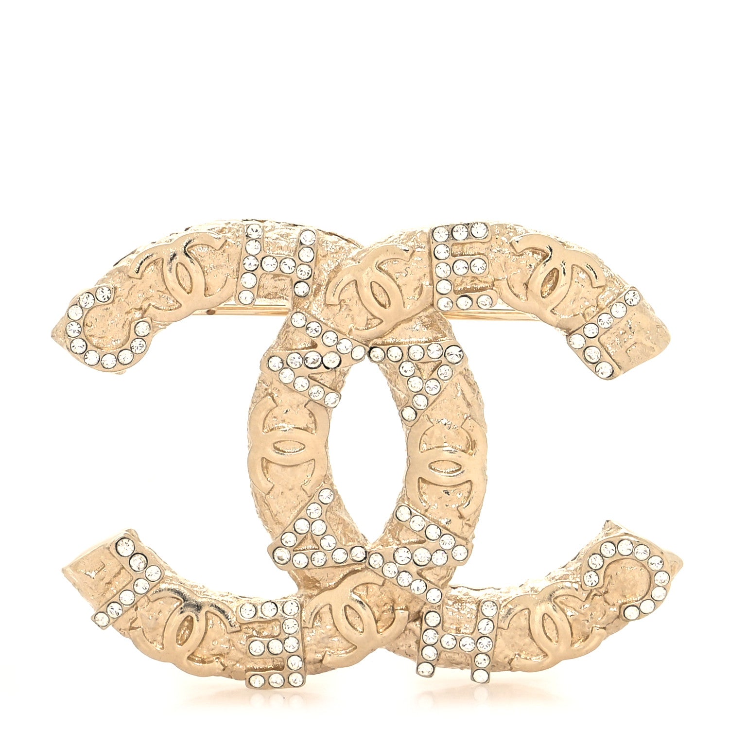 Chanel Crystal CC Logo Brooch Gold 1 of 4