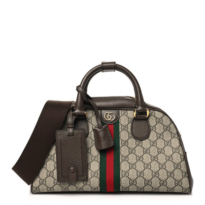 Gucci GG Supreme Monogram Textured Dollar Calfskin Web Medium Ophidia Top Handle Bowler Bag Beige Ebony New Acero 1 of 10