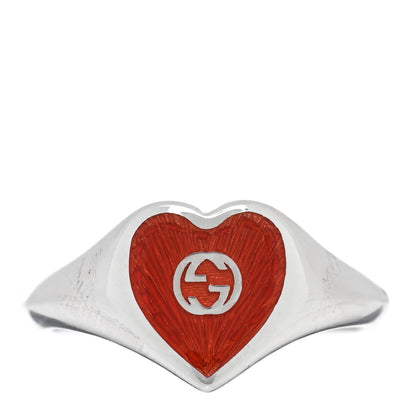 Gucci Sterling Silver Enamel Heart Ring 57 8 Red 1 of 4