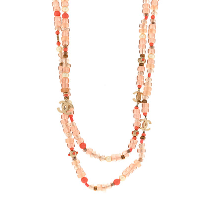 Chanel Pearl Beaded CC Long Necklace Pink 1 of 6