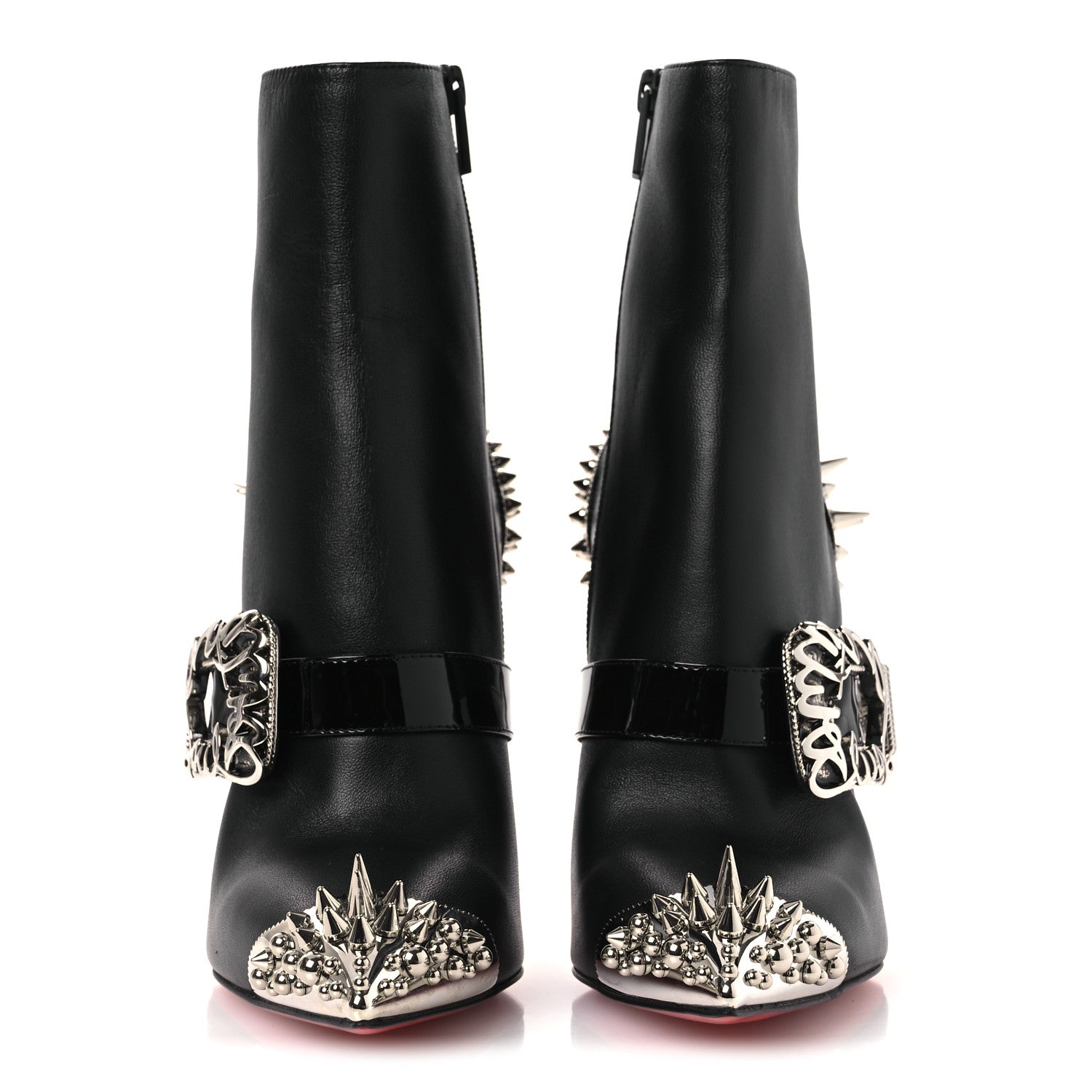 Christian Louboutin Calfskin Spiked Womenphis Pic Booty 100 Ankle Boots 38.5 Black 3 of 9