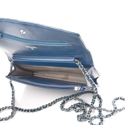 Chanel Patent Quilted Brilliant Wallet On Chain WOC Blue 5 of 13