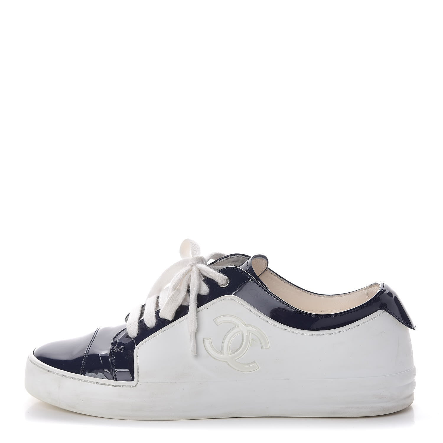Chanel Patent CC Sneakers 36.5 Navy White 1 of 17