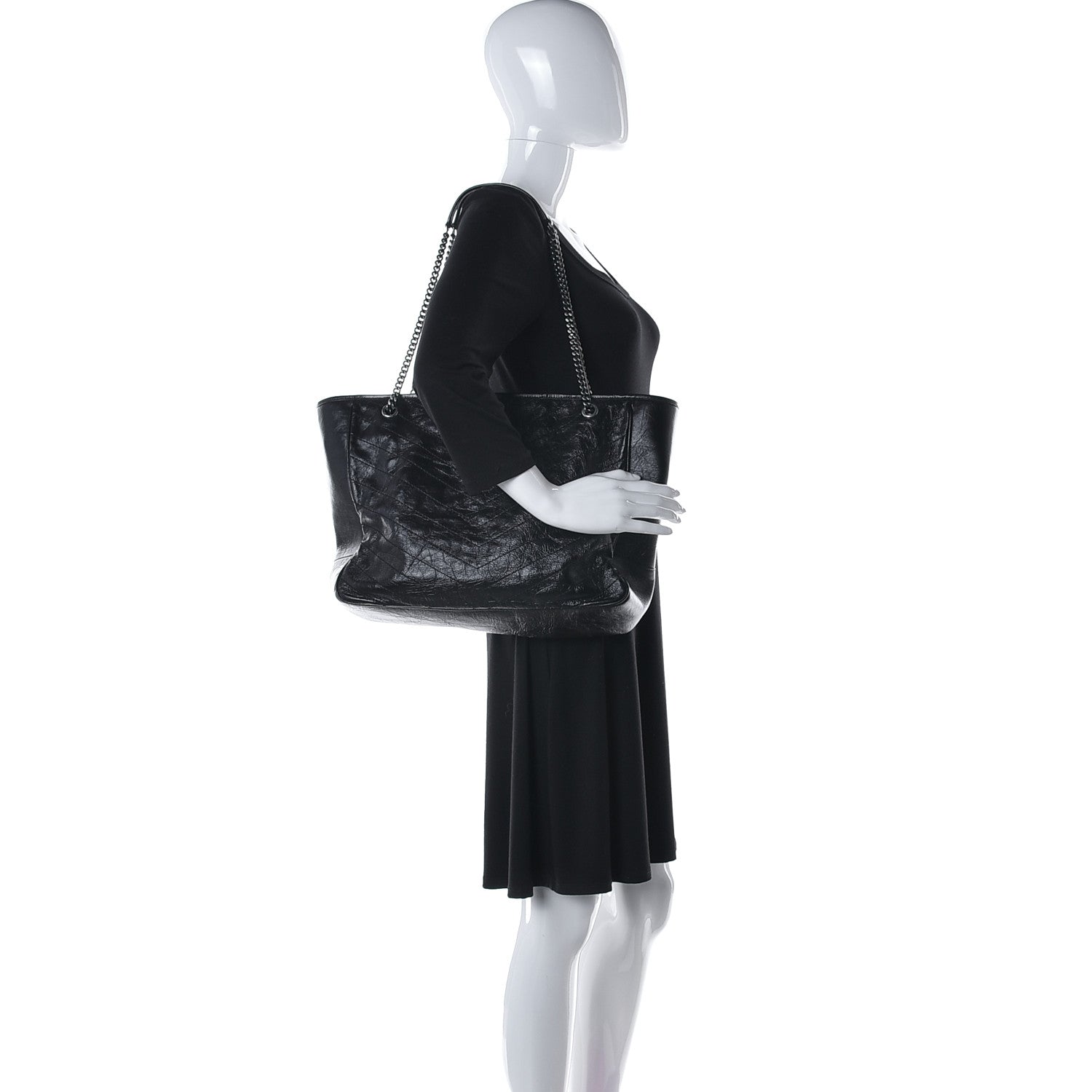 Saint Laurent Crinkled Calfskin Matelasse Monogram Large Niki Shopping Tote Bag Black 2 of 12