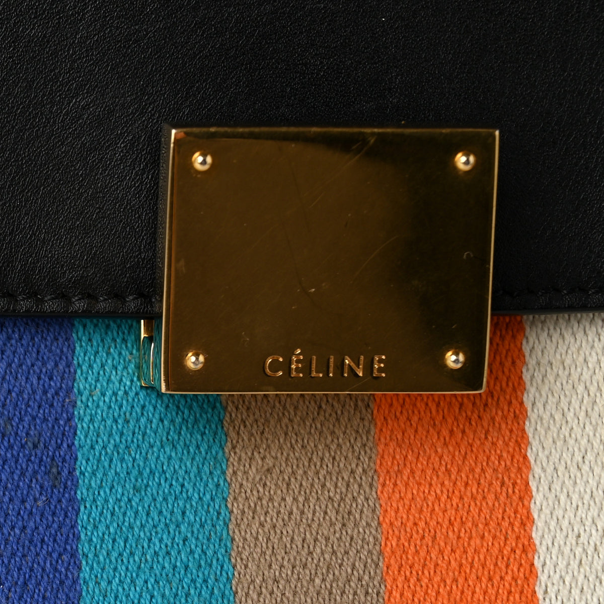 Smooth Calfskin Striped Canvas Small Trapeze Multicolor
