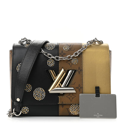 Louis Vuitton Calfskin Reverse Monogram Studded Twist Shoulder Bag MM Black Gold 1 of 9