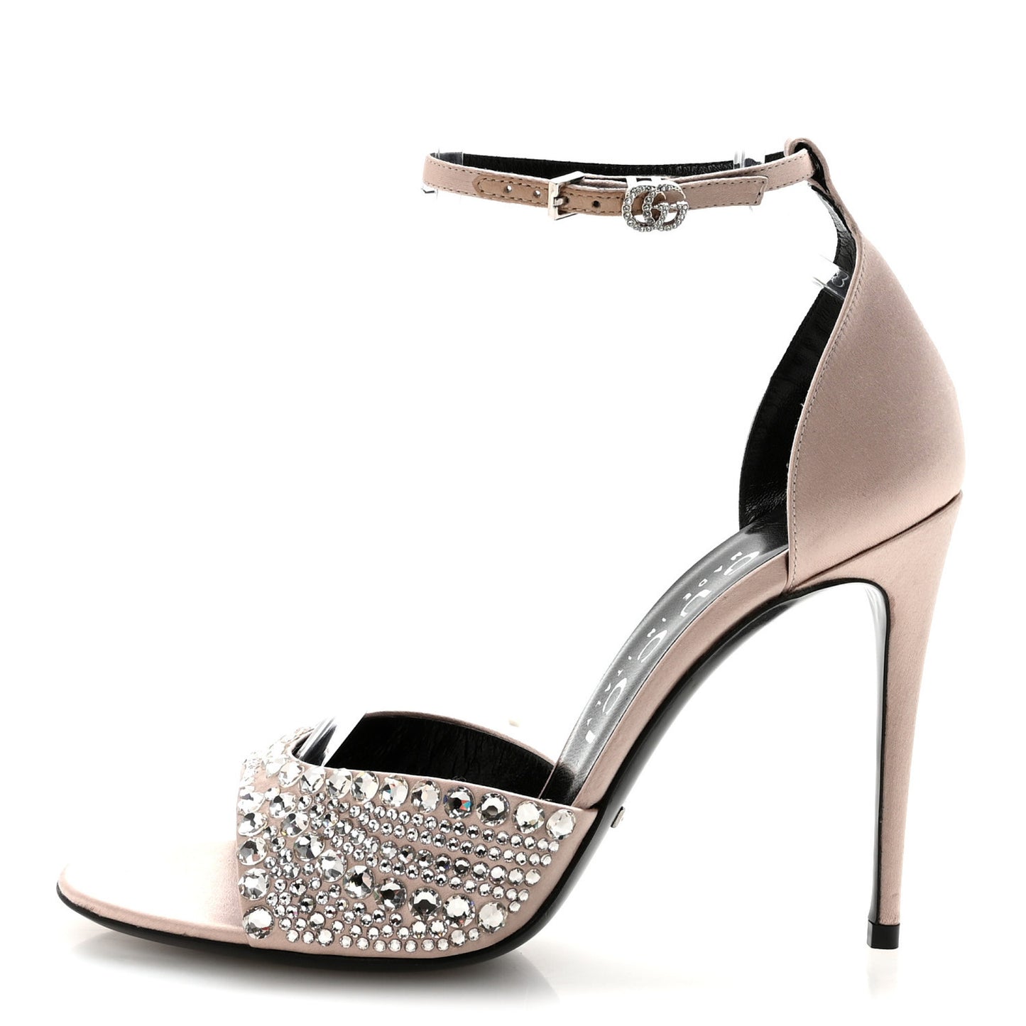 Satin Crystal Ankle Strap Sandal Pumps 38.5 Skin Rose