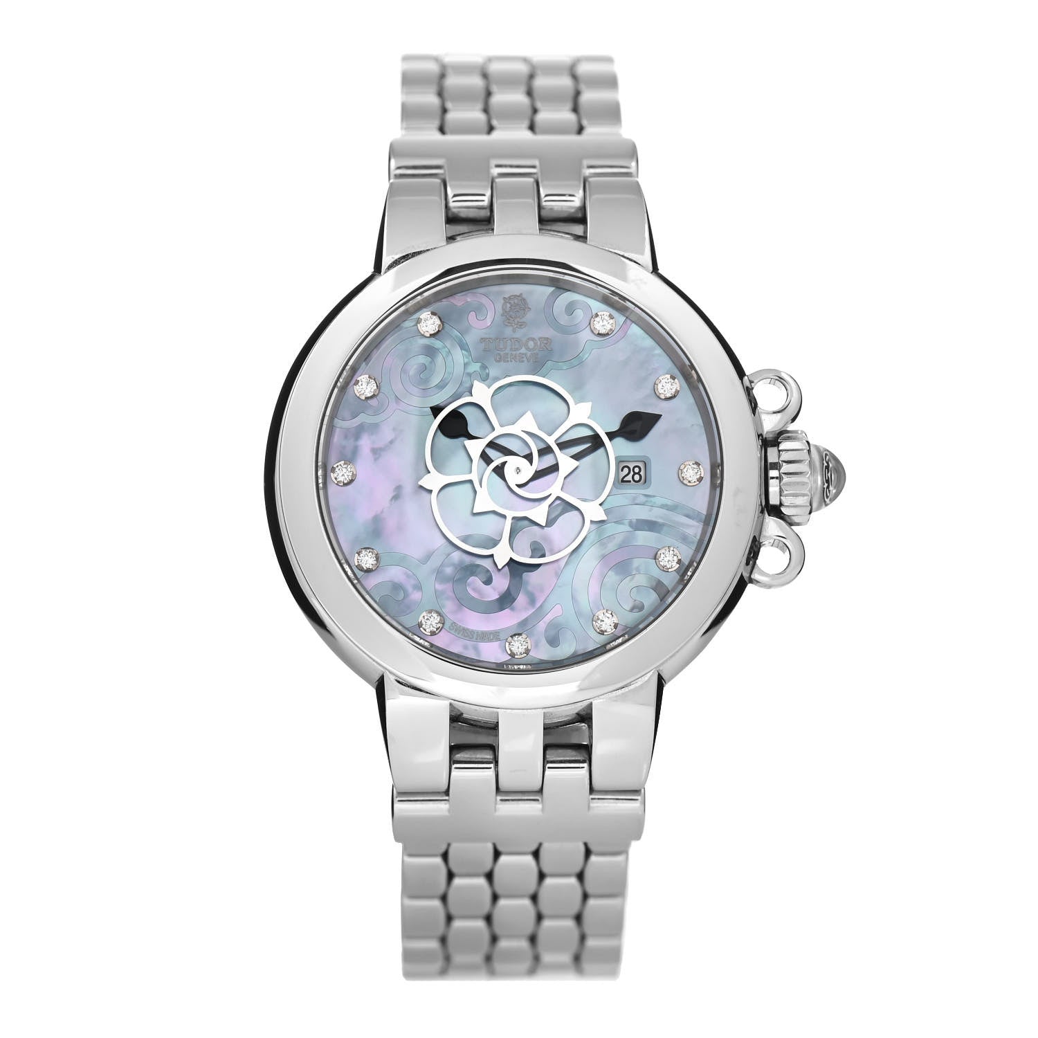 TUDOR Stainless Steel Diamond Mother of Pearl 30mm Clair De Rose Automatic Watch 35400 1 of 4