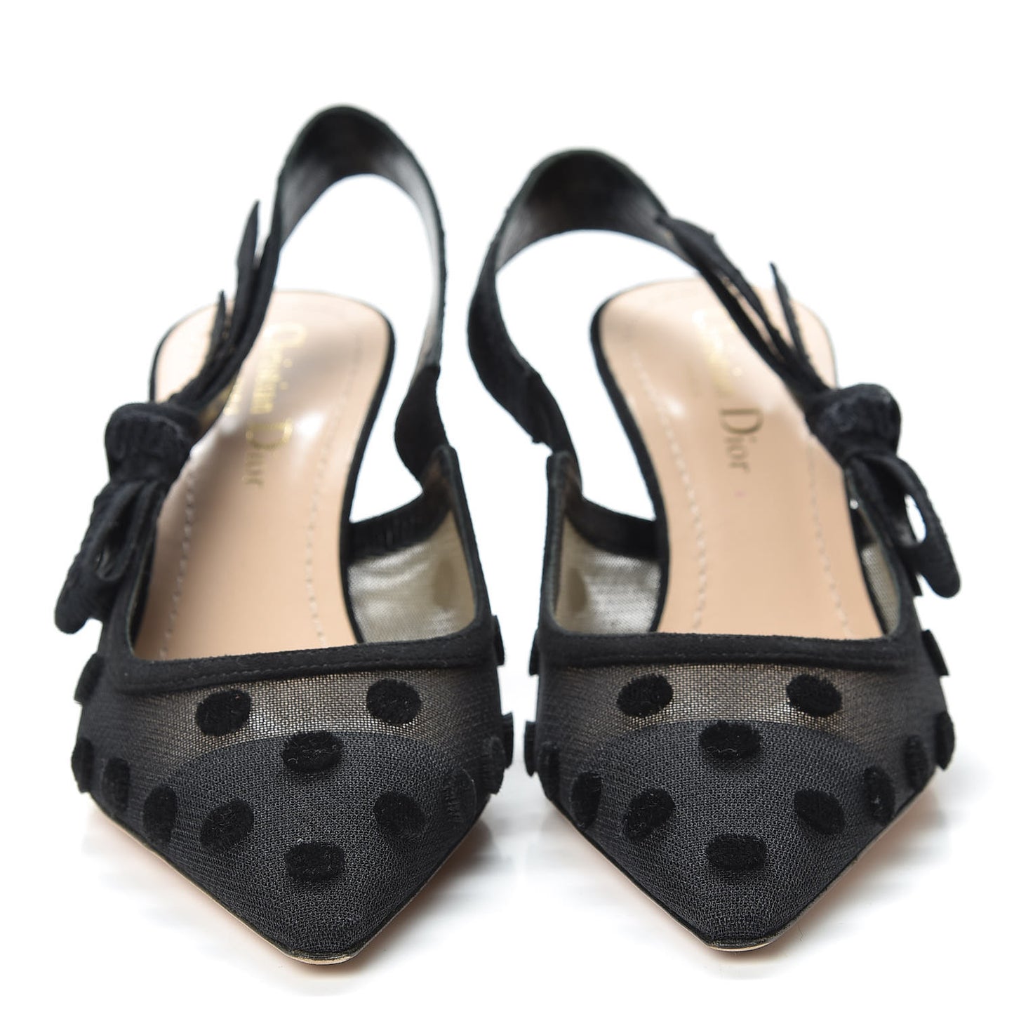 Suede Calfskin Grosgrain Dotted Sling-Back Ballet Pumps 36 Black