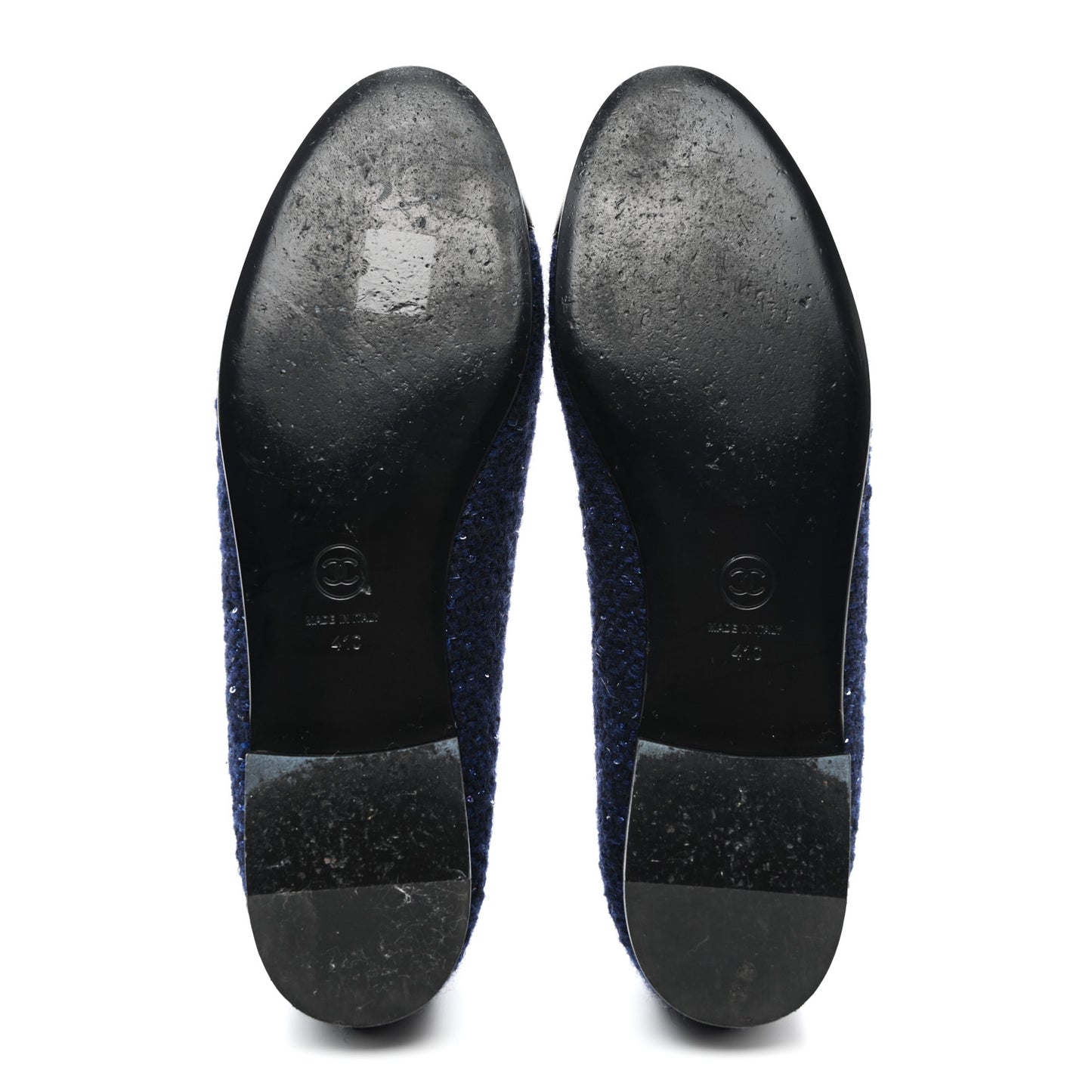 Tweed Lambskin Cap Toe Ballerina Flats 41 Navy Blue Black