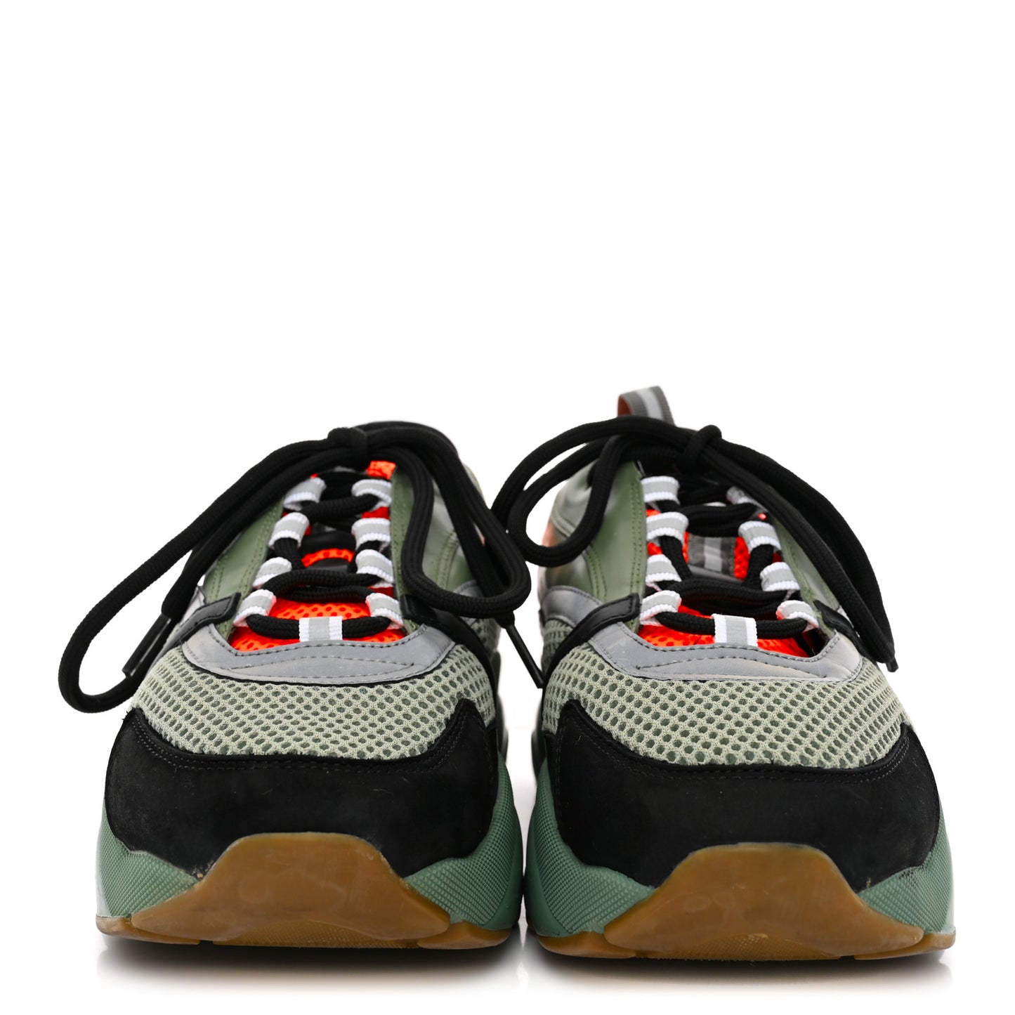 Technical Mesh Calfskin Mens B22 Sneakers 42 Olive Green Orange Black