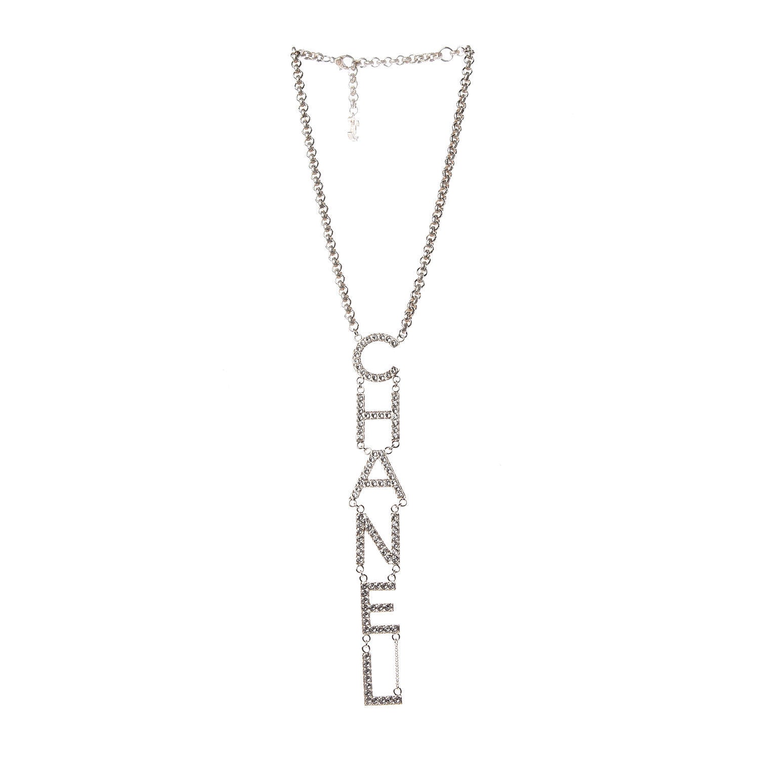 Chanel Metal Crystal Cha-Nel Logo Necklace Gold 3 of 7