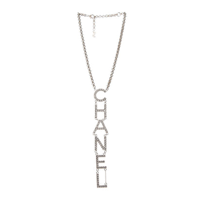 Chanel Metal Crystal Cha-Nel Logo Necklace Gold 3 of 7