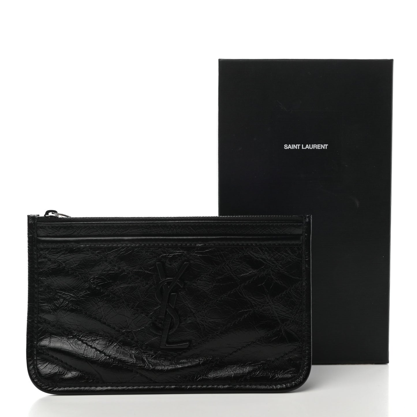 Crinkled Calfskin Matelasse Monogram Niki Bill Pouch Black
