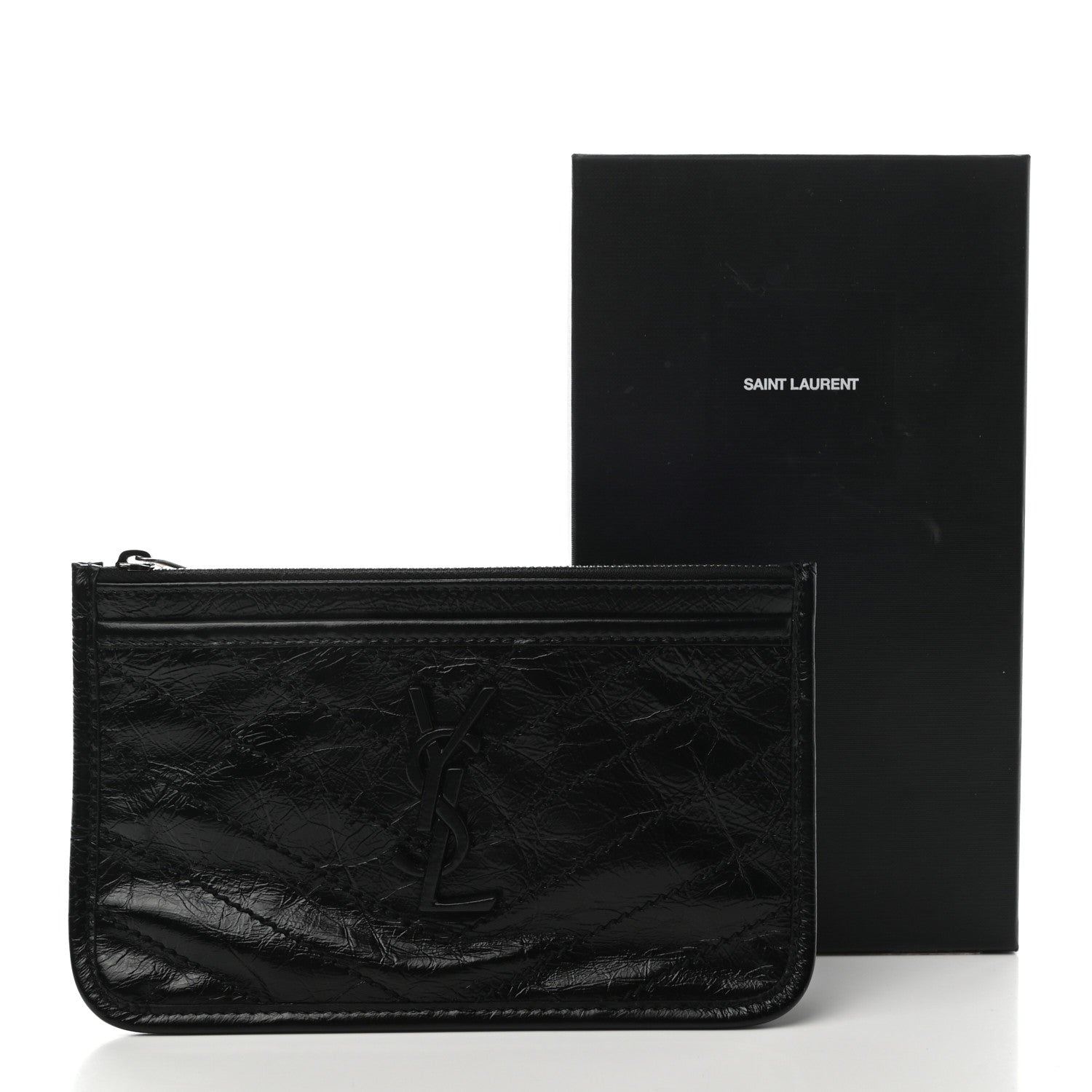 Saint Laurent Crinkled Calfskin Matelasse Monogram Niki Bill Pouch Black 7 of 7