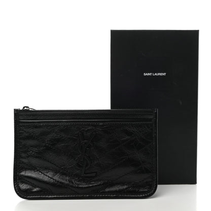 Saint Laurent Crinkled Calfskin Matelasse Monogram Niki Bill Pouch Black 7 of 7