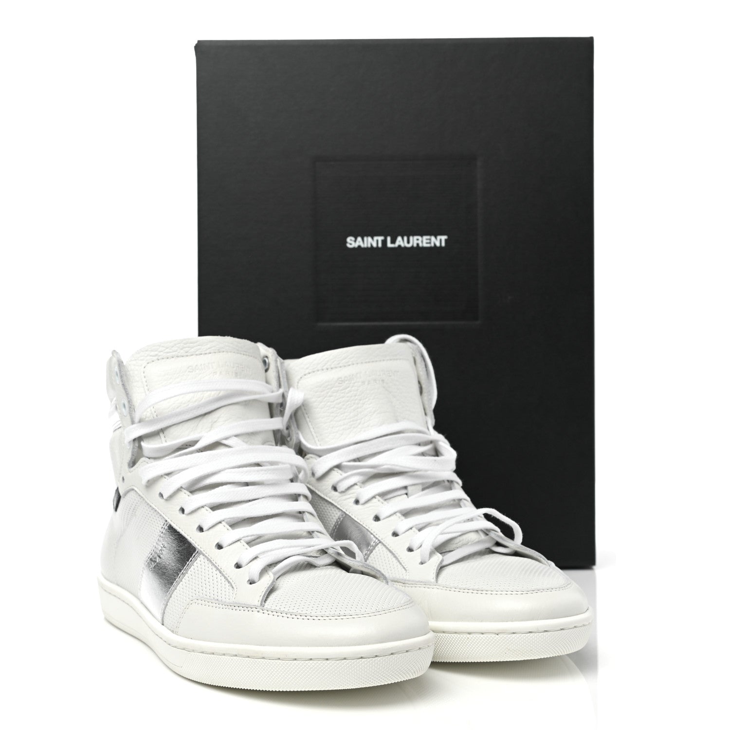 Saint Laurent Metallic Calfskin Mens Perforated Court Classic SL/10H High Top Sneakers 41 Silver 9 of 9