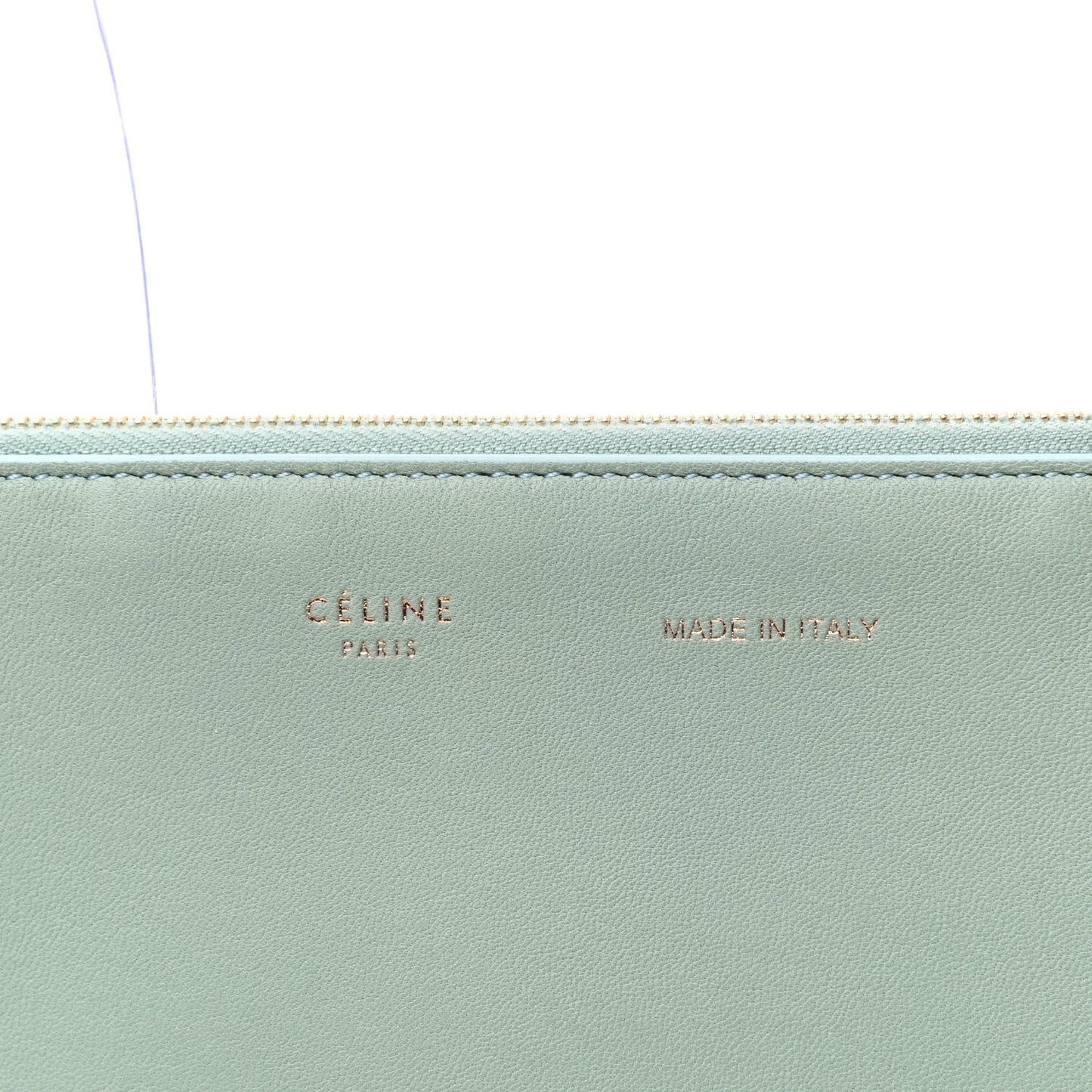 Plastic Bag with Cloudy Lambskin Solo Zip Pouch Clutch Celadon