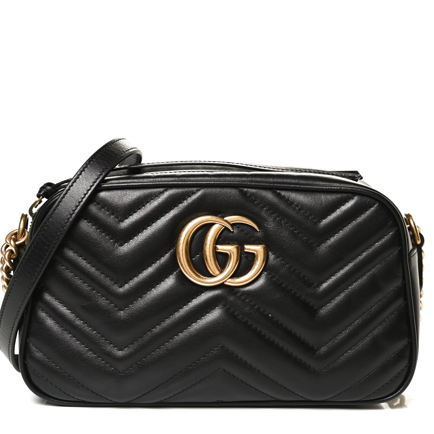 Gucci Calfskin Matelasse Small GG Marmont Chain Shoulder Bag Black 9 of 11