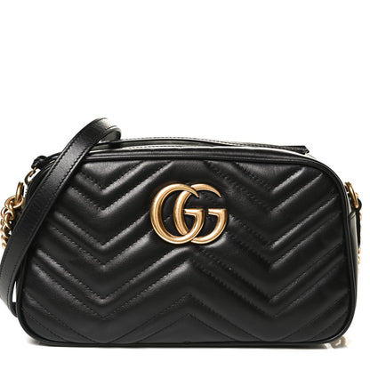 Gucci Calfskin Matelasse Small GG Marmont Chain Shoulder Bag Black 9 of 11