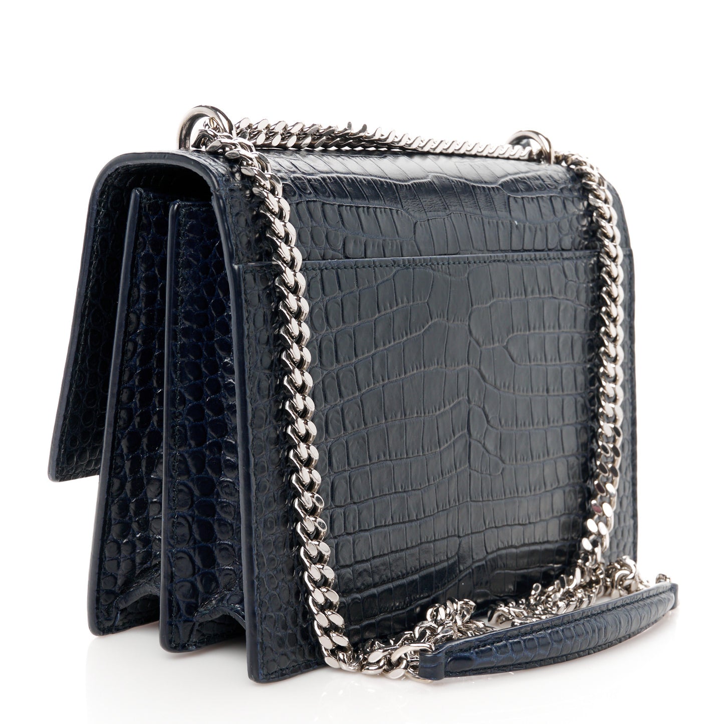 Calfskin Crocodile Embossed Medium Monogram Sunset  Deep Marine