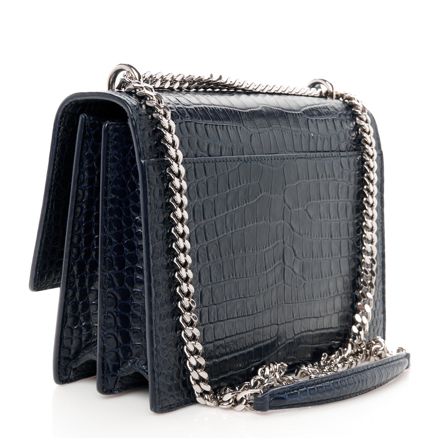 Saint Laurent Calfskin Crocodile Embossed Medium Monogram Sunset  Deep Marine 3 of 11