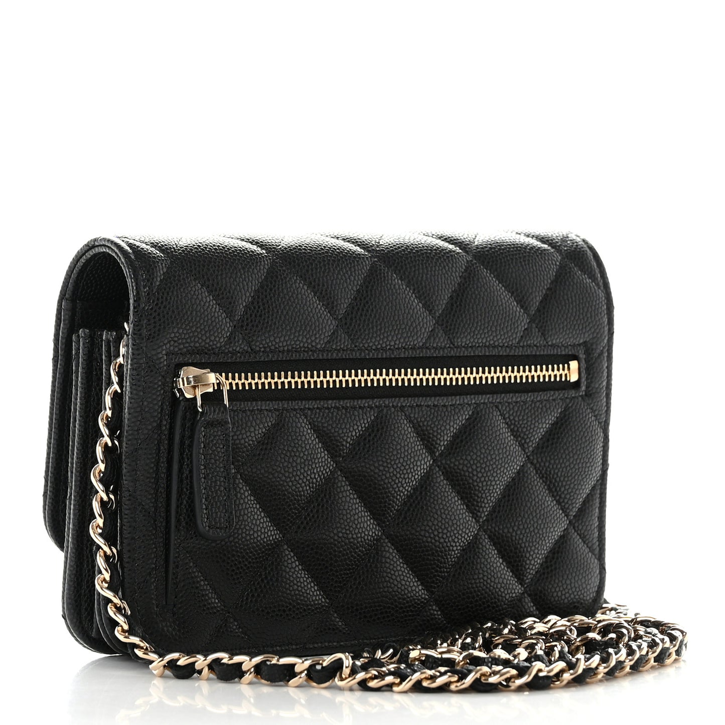 Caviar Quilted Mini Wallet On Chain WOC Black