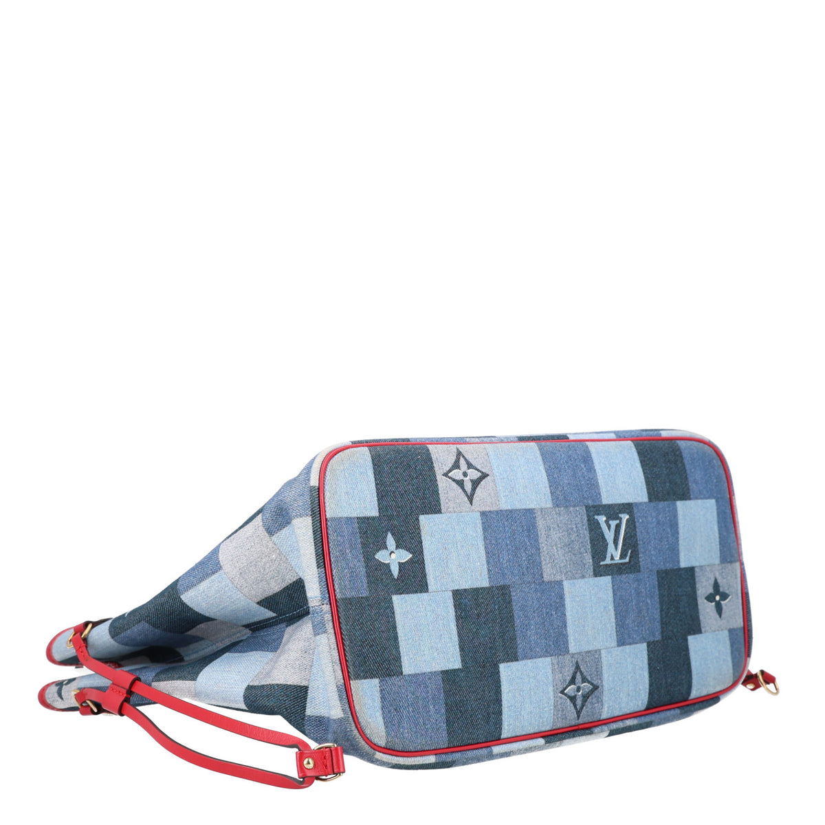 Louis Vuitton Denim Damier Monogram Patchwork Neverfull Blue Rouge 6 of 11