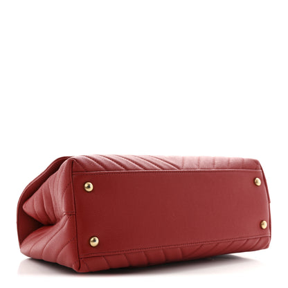 Chanel Caviar Chevron Quilted Small Coco Handle Flap Red 4 of 11
