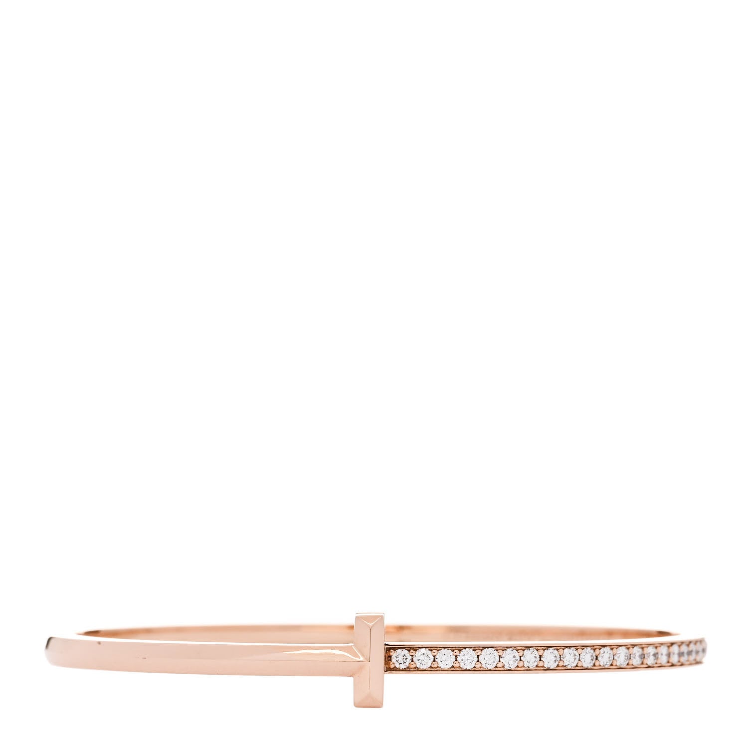 Tiffany 18K Rose Gold Diamond Narrow T1 Hinged Bangle Bracelet 1 of 3