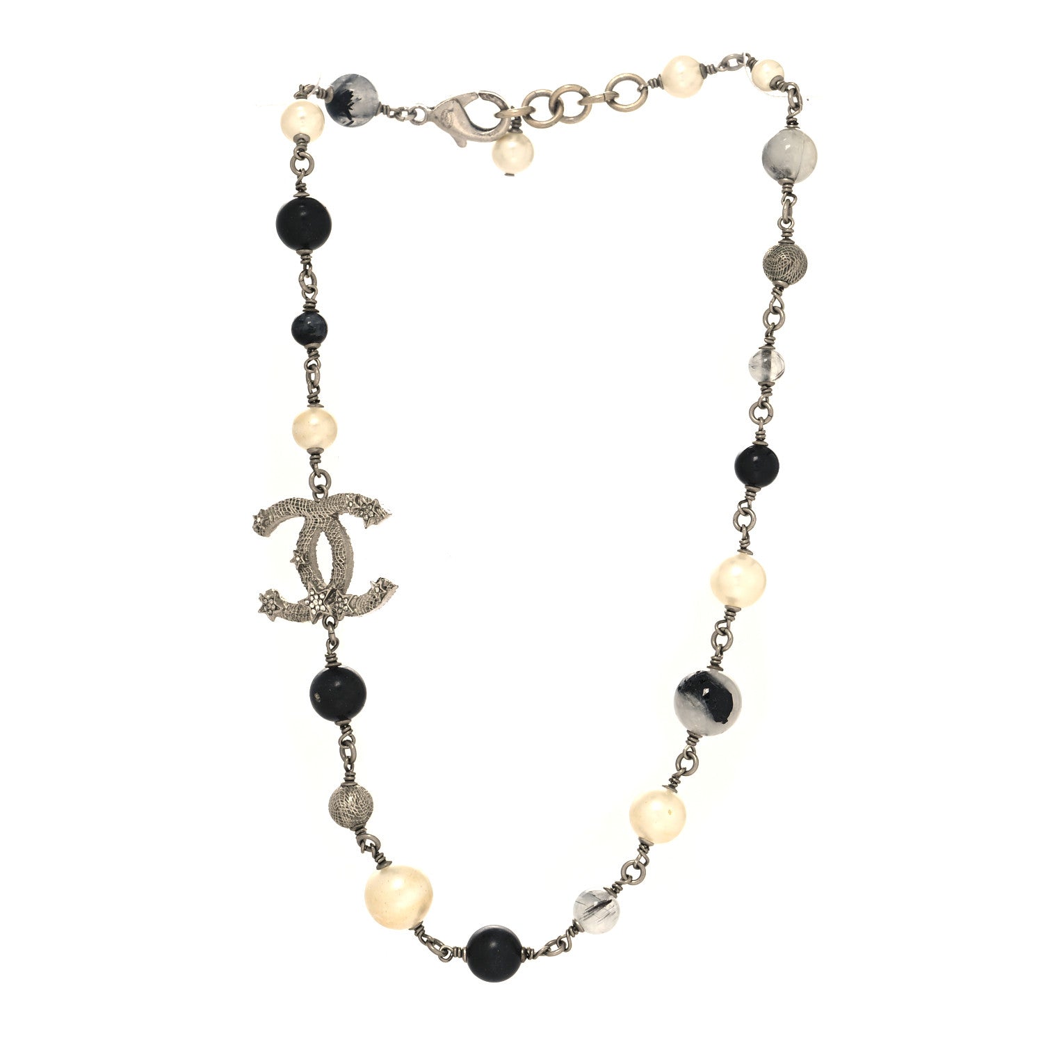 Chanel Beaded CC Short Necklace Ruthenium Black 3 of 5