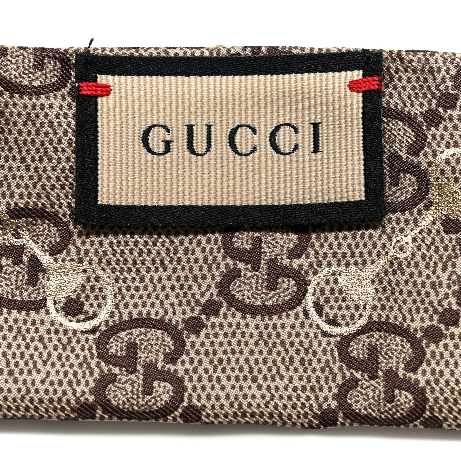 Gucci Silk Twill GG Monogram Gold Horsebity Neck Bow Scarf Flame 3 of 10