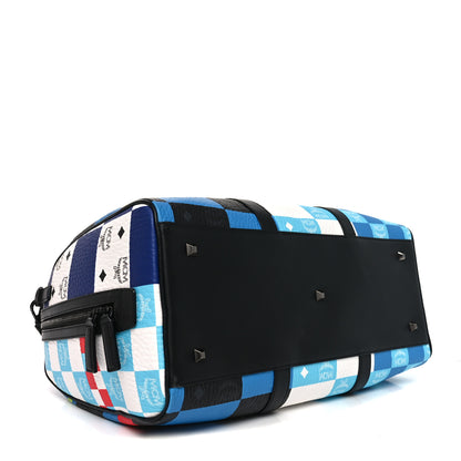 MCM Visetos Ottomar Checkerboard Weekender Duffle Bag Blue Multicolor 4 of 10
