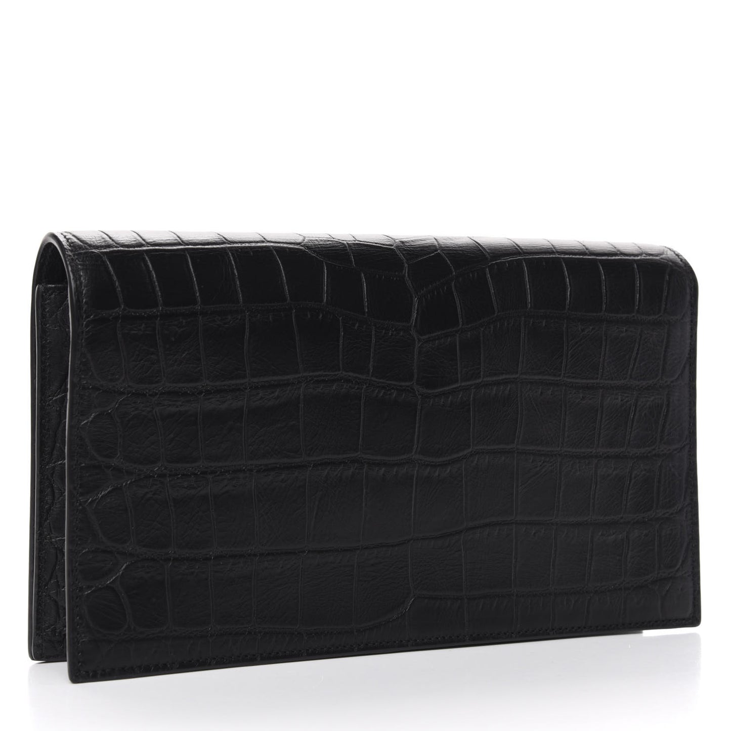 Calfskin Crocodile Embossed Classic Kate Monogram Clutch Black