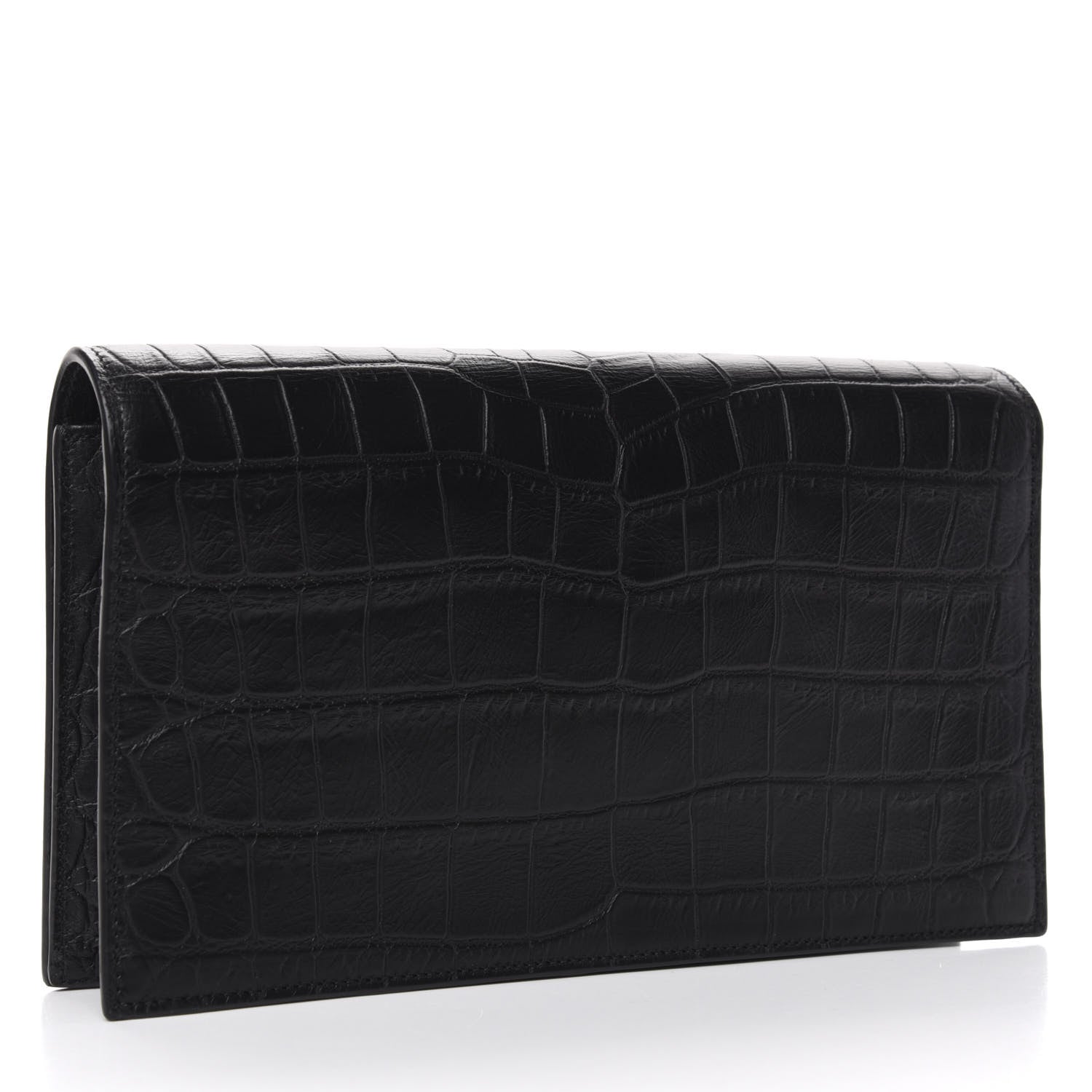 Saint Laurent Calfskin Crocodile Embossed Classic Kate Monogram Clutch Black 3 of 8