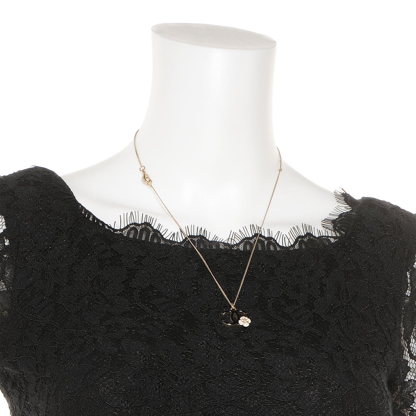 Enamel CC Camellia Necklace Black