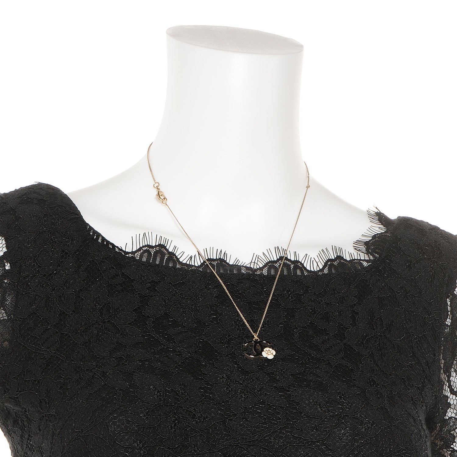 Chanel Enamel CC Camellia Necklace Black 2 of 5
