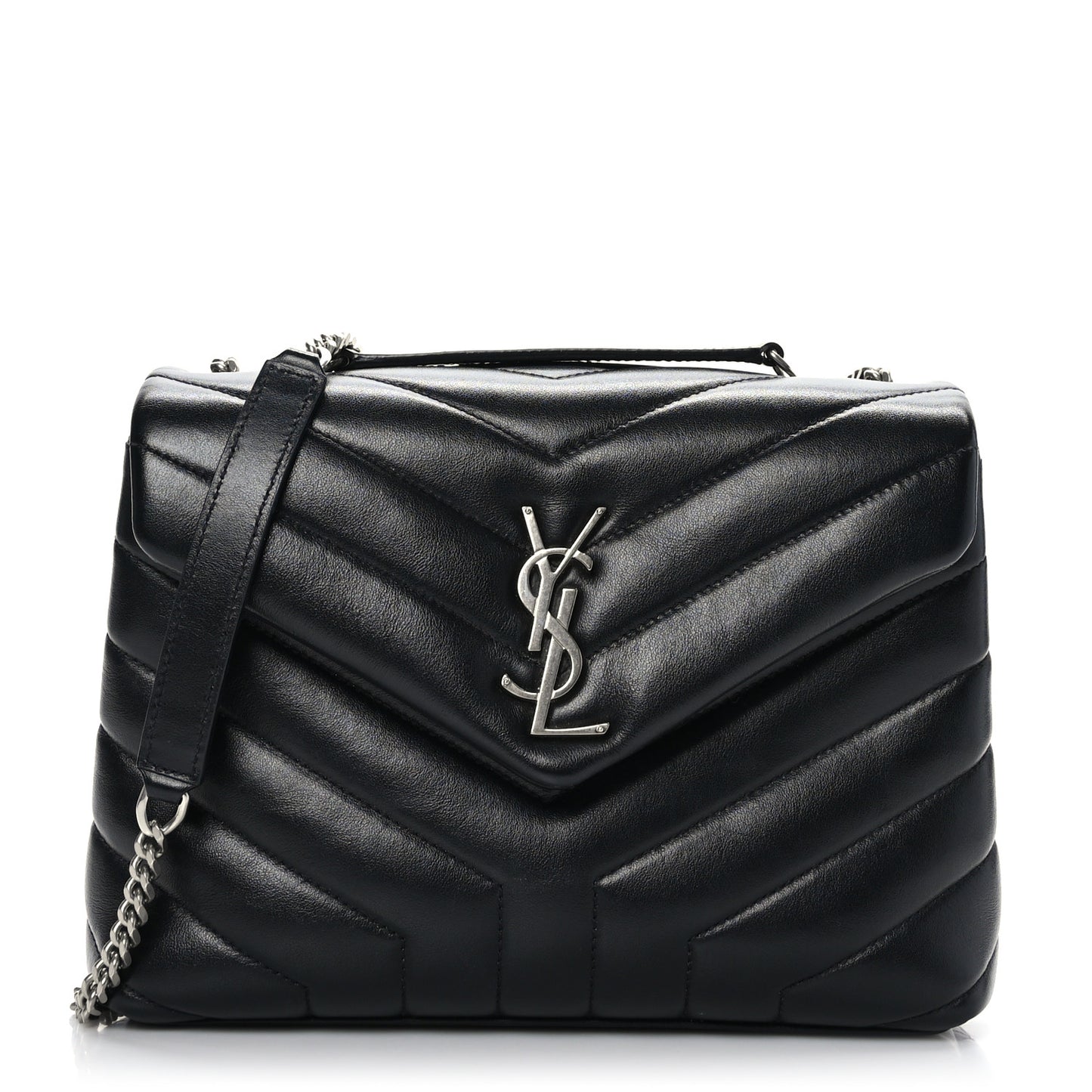 Calfskin Y Quilted Monogram Small Loulou Chain Satchel Black