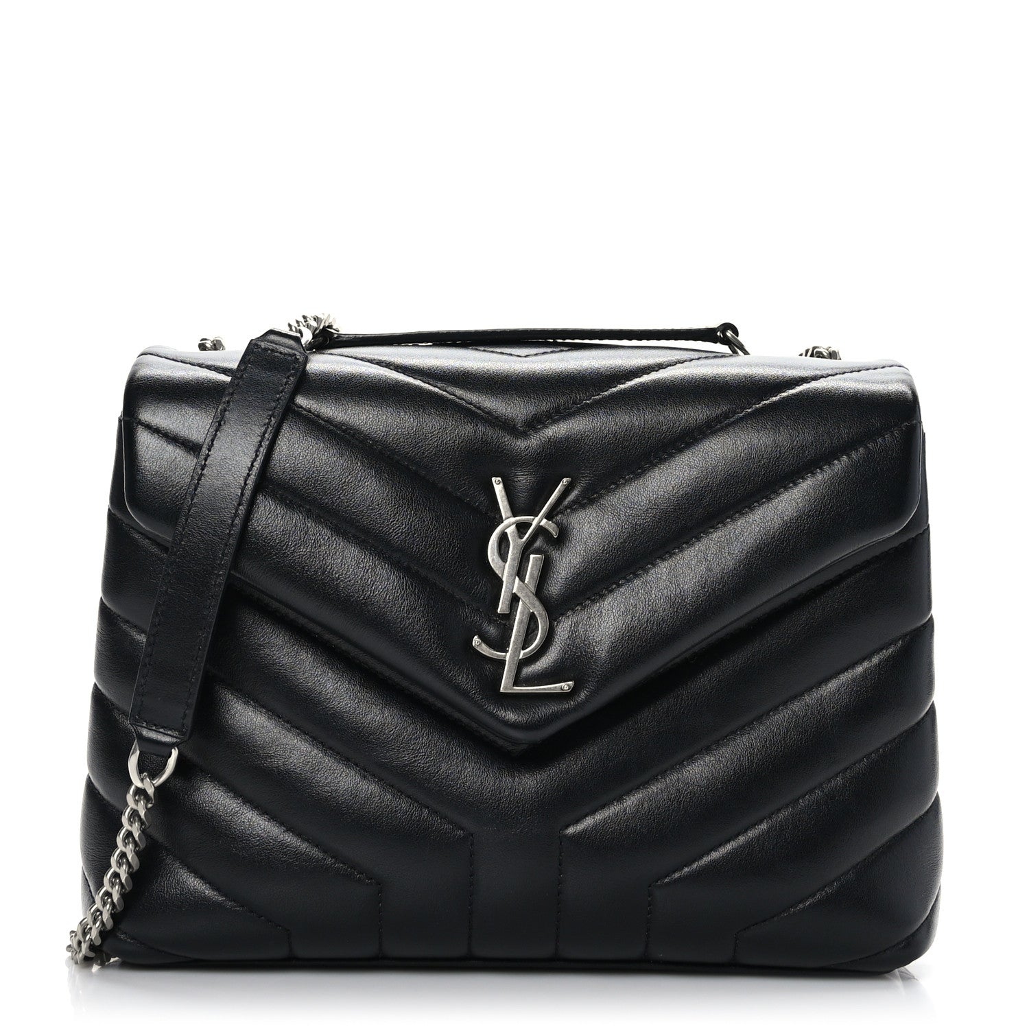 Saint Laurent Calfskin Y Quilted Monogram Small Loulou Chain Satchel Black 1 of 9