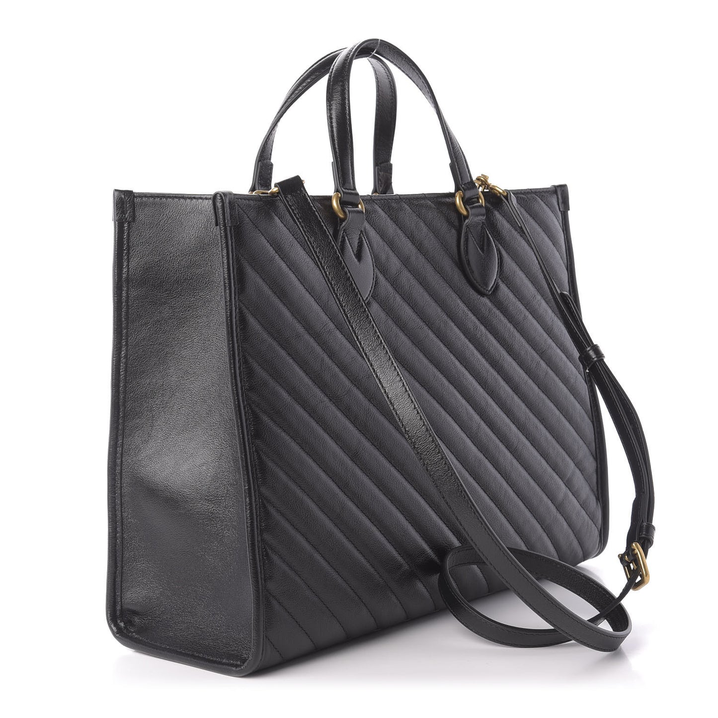 Azalea Calfskin Matelasse Diagonal GG Marmont Tote Bag Black