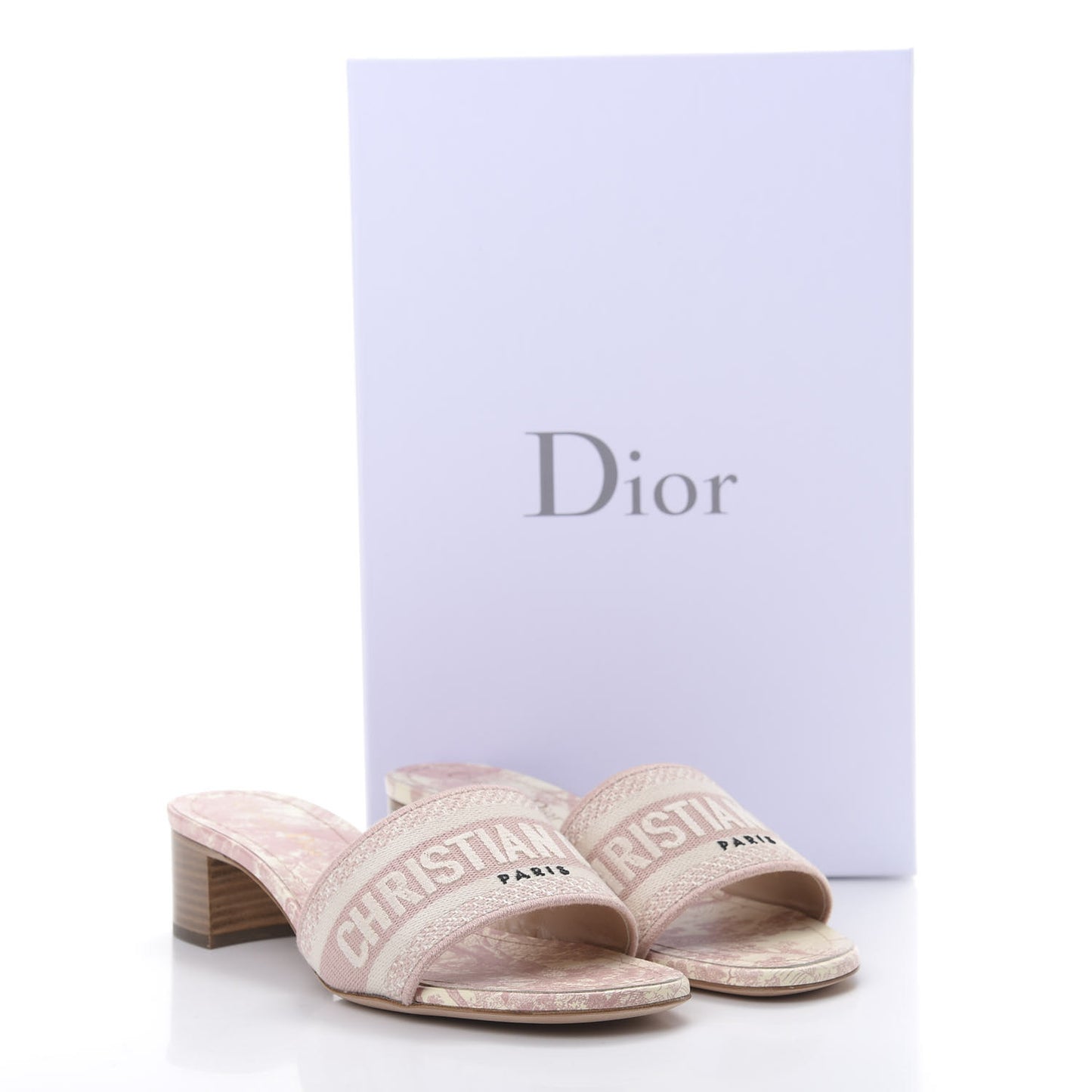 Cotton Toile De Jouy Embroidered Dway 50mm Slide Sandals 36.5 Light Pink