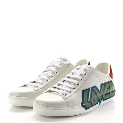 Gucci Calfskin Nappa LOVED Print Womens Ace Sneakers 38 White Red Flame Green 3 of 9