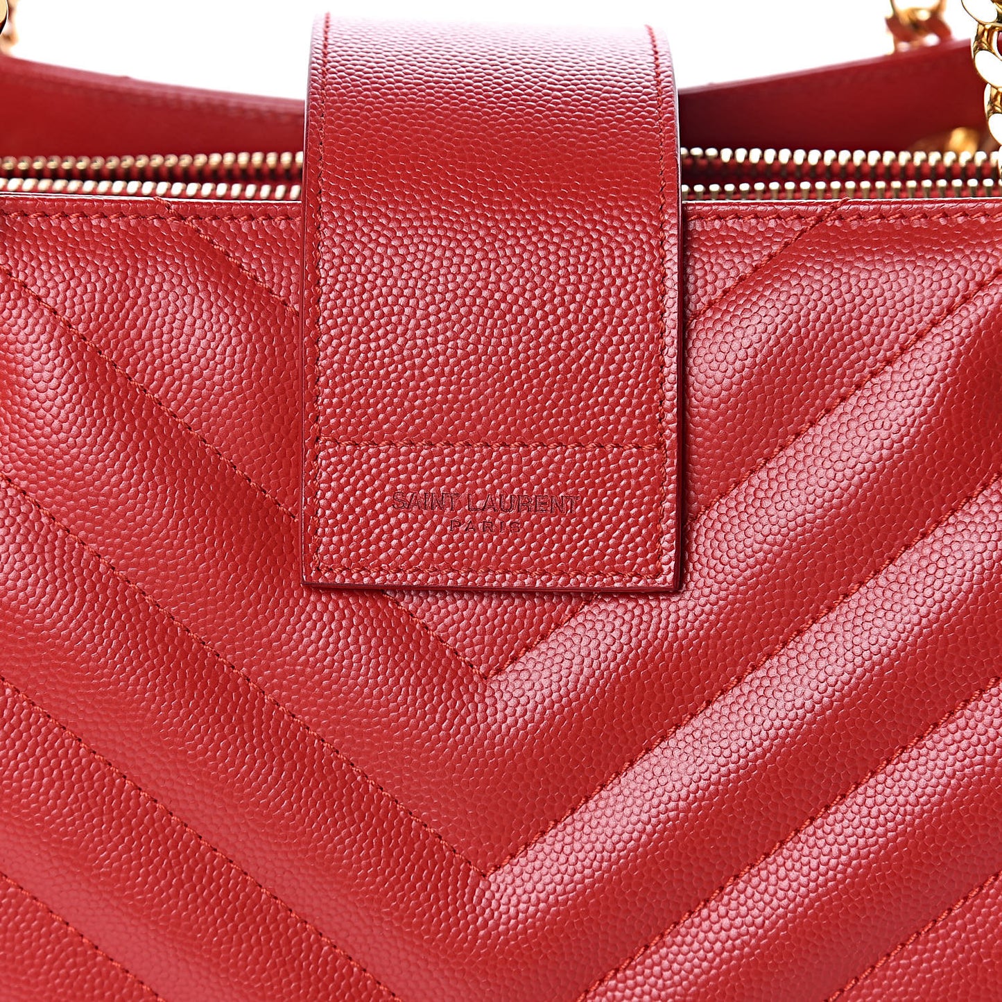 Grain De Poudre Matelasse Chevron Monogram Shopping Bag Red