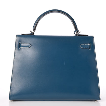 Hermes Tadelakt Kelly Sellier 32 Bleu Thalassa 5 of 33