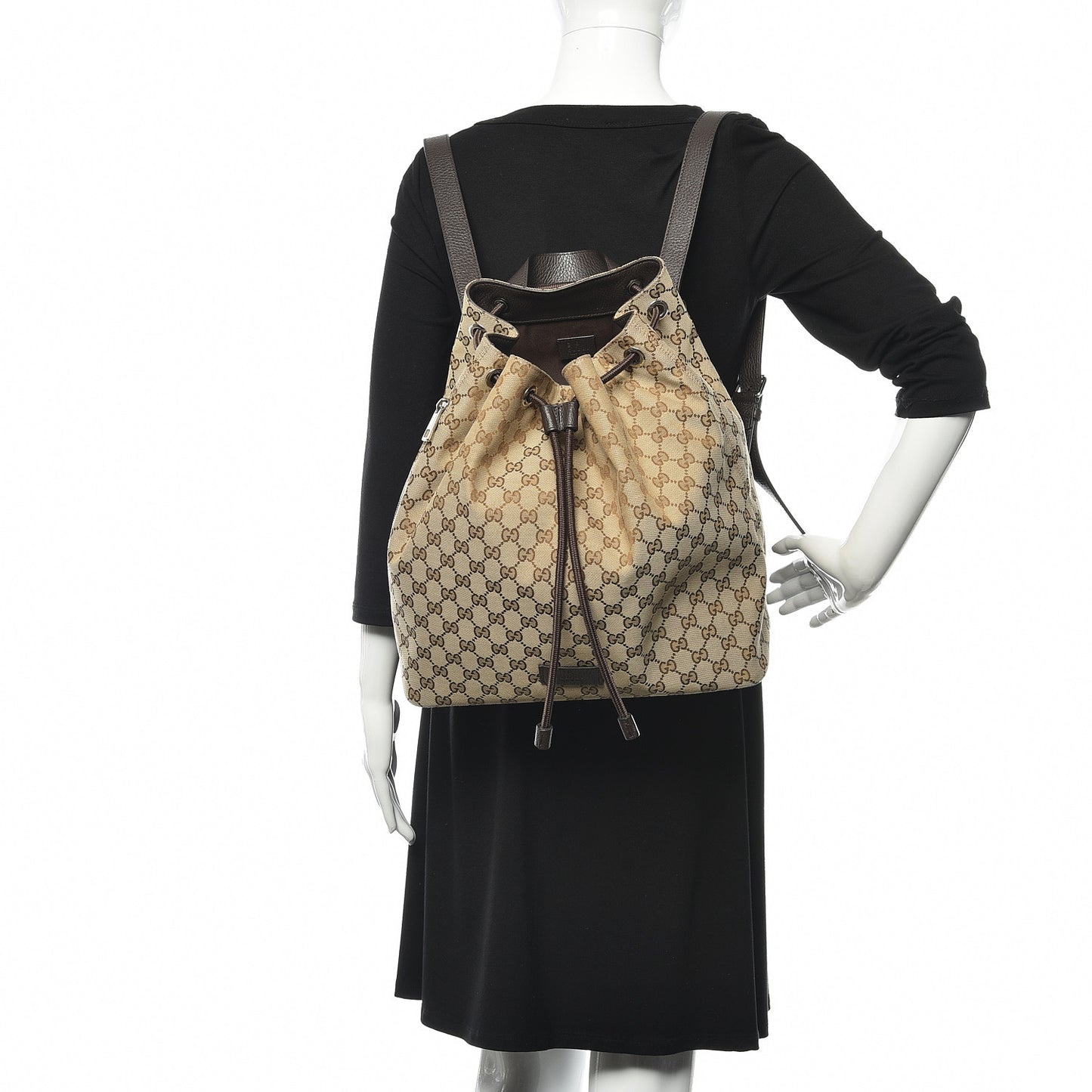 Monogram Dollar Calfskin O Drawstring Backpack Beige Ebony Testa di Moro Dark Chocolate