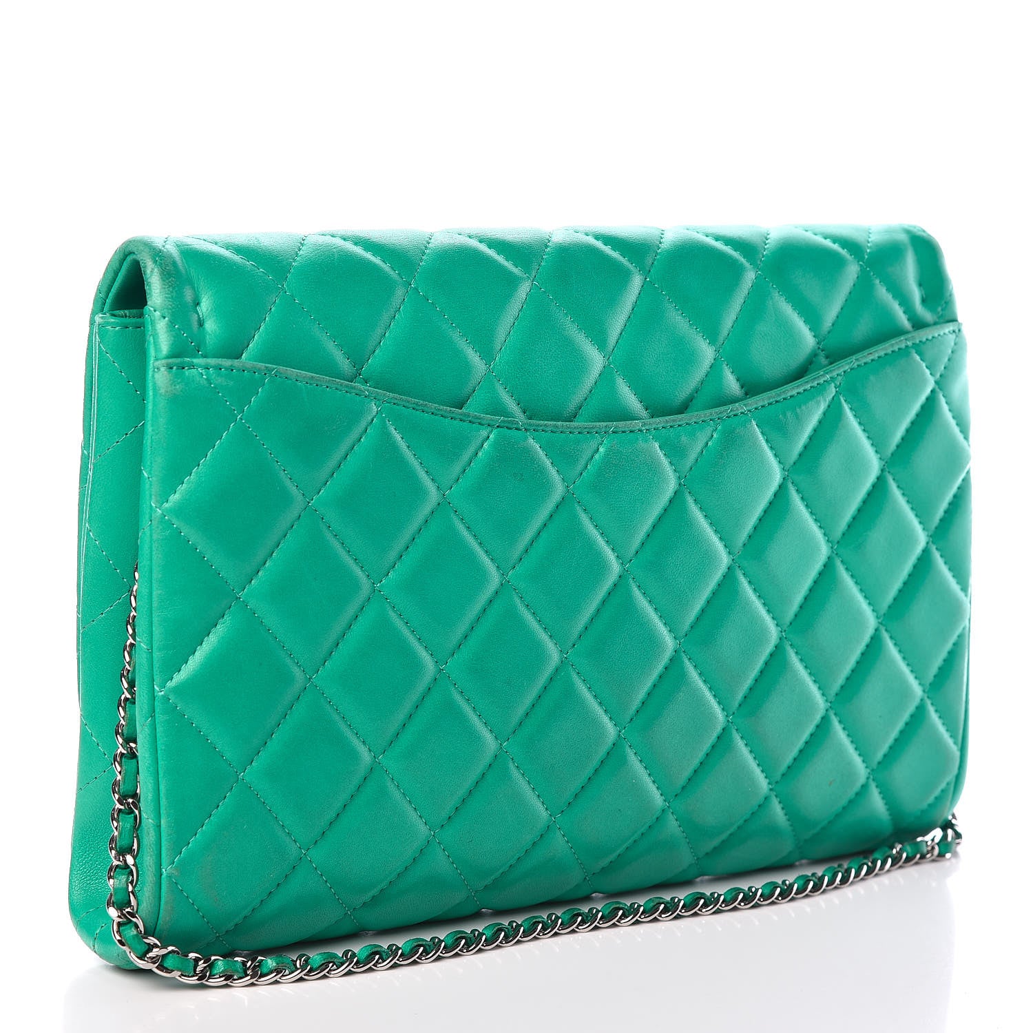 Chanel Lambskin Quilted Clutch With Chain Flap Green 3 of 14