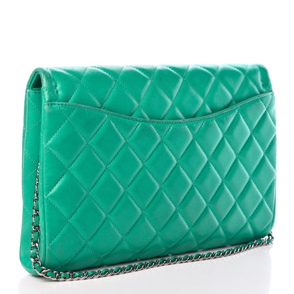 Chanel Lambskin Quilted Clutch With Chain Flap Green 3 of 14