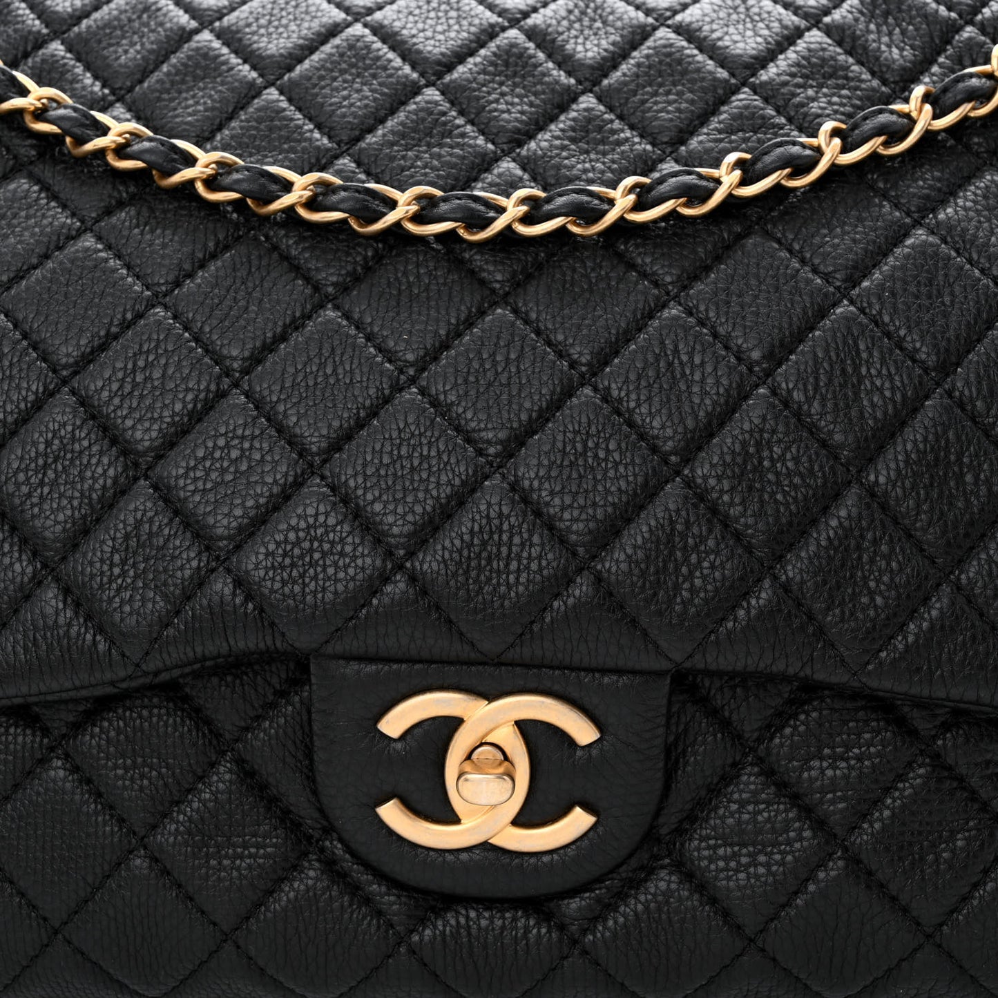 Calfskin Quilted XXL Travel Flap Bag Black